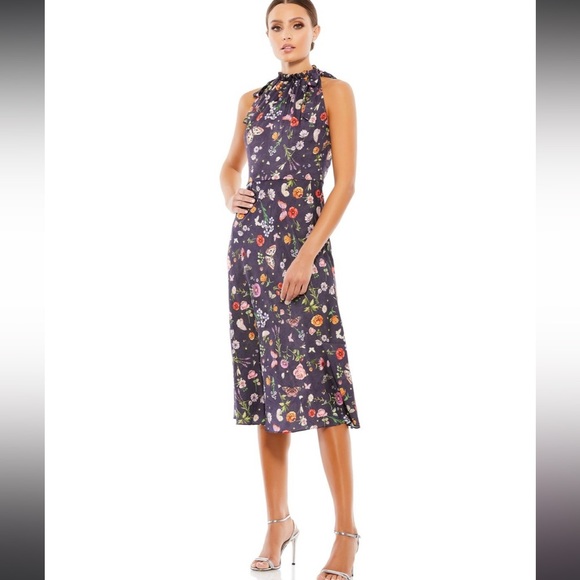 Mac Duggal Dresses & Skirts - IEENA for Mac Duggal FLORAL PRINT TIE NECK MIDI DRESS in PLUM 4